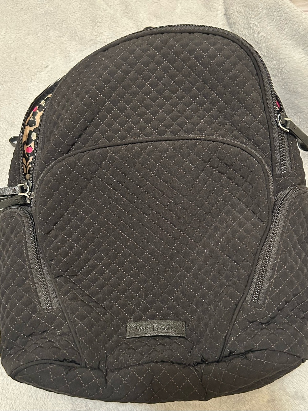 Vera Bradley Quilted Black Backpack with Floral Trim
